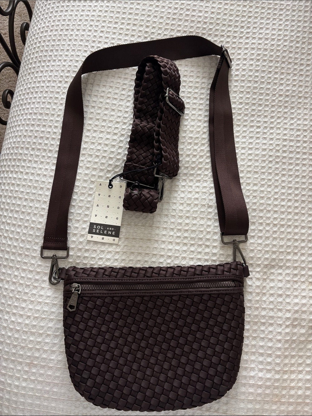 Woven Crossbody Bag in Dark Brown by SOL and SELENE